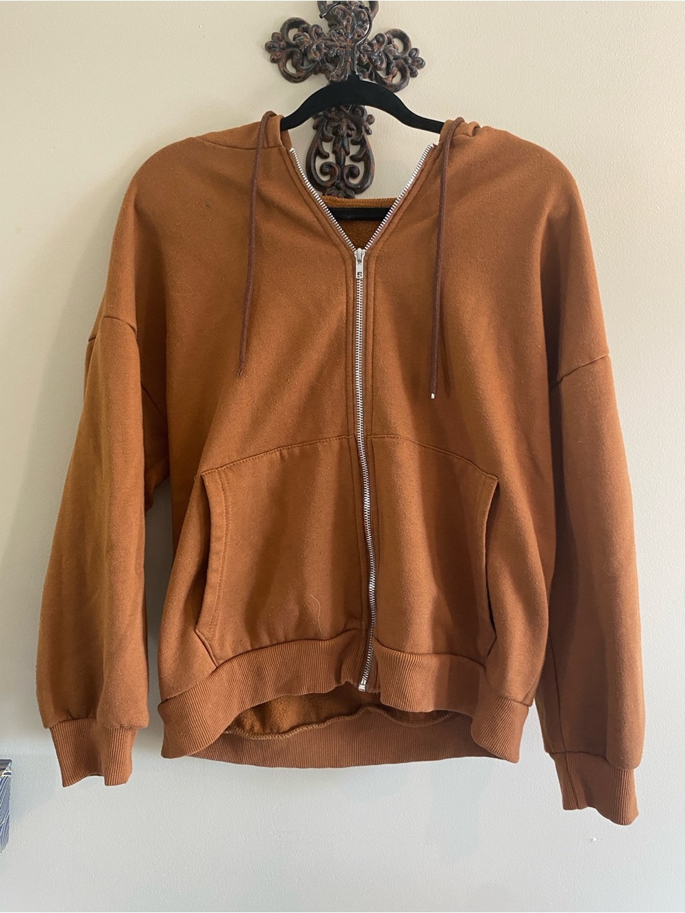 SHEIN Rust Brown Zip-Up Hoodie Jacket